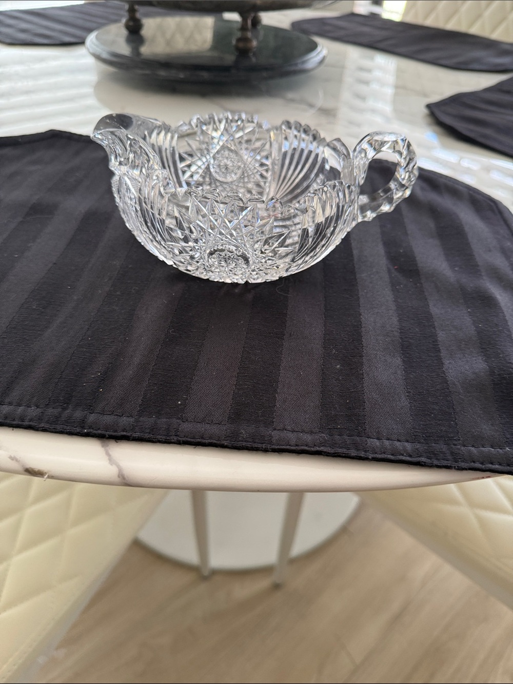 Crystal Cut Glass Creamer Pitcher - Clear